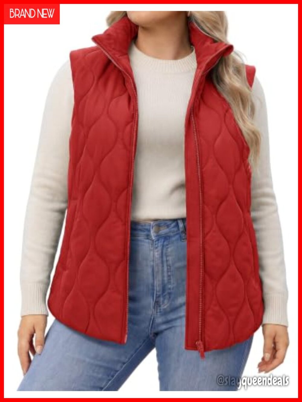 Plus Size Women Puffer Vest Quilted Jacket Sleeveless Zip Up Stand Collar